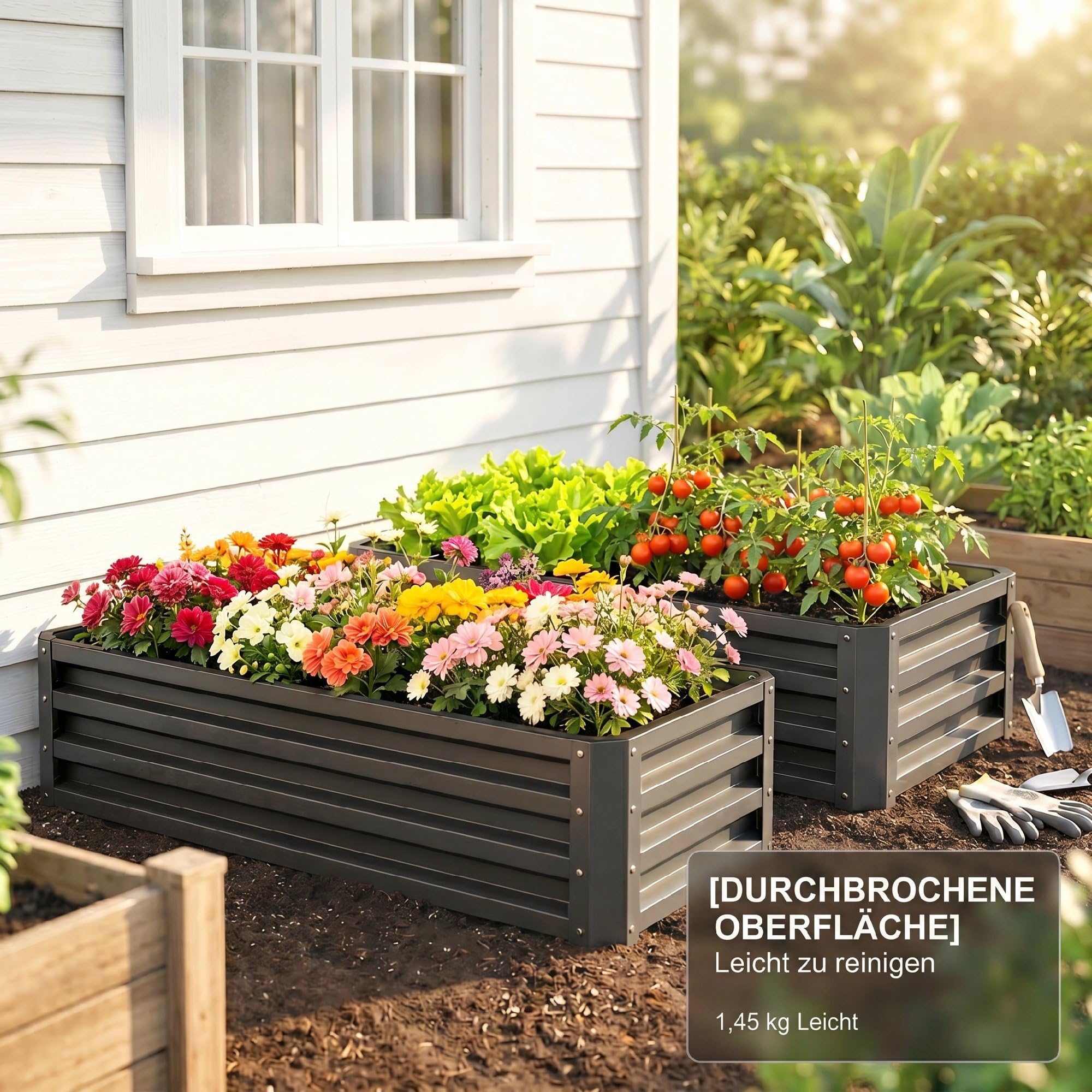 Outsunny Set di 2 aiuole rialzate, 110 x 50 x 30 cm, grigio scuro | Cassetta da giardino esterna, telaio in acciaio zincato, per ortaggi, fiori ed erbe aromatiche