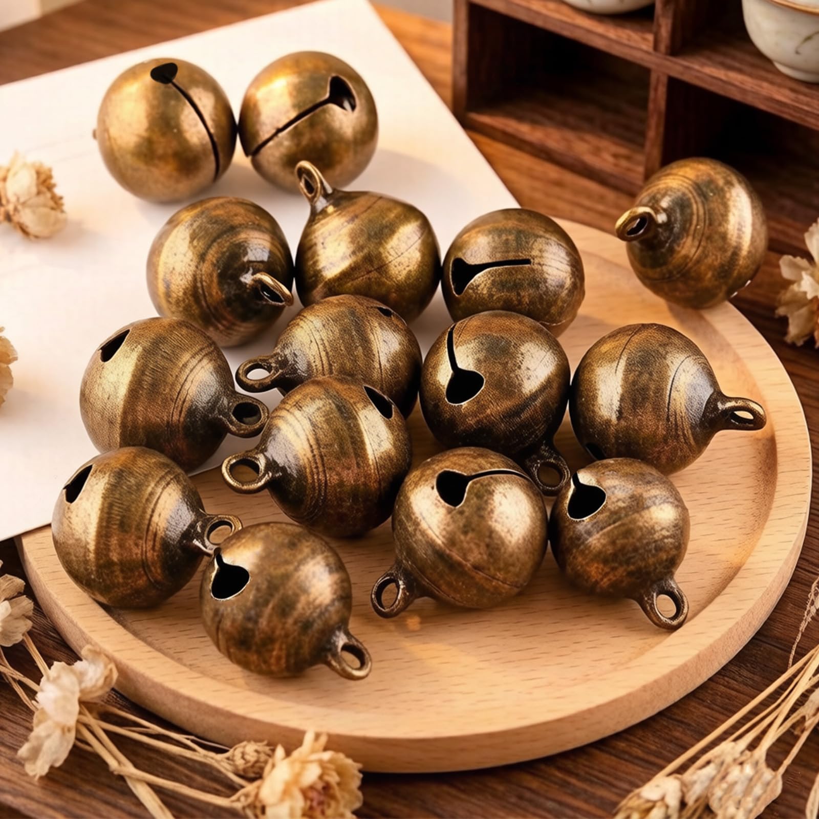 Cascabeles de Bronce Antiguo 12mm Campanas de Metal para Decoración Navideña y Collares Antipérdida Mascotas