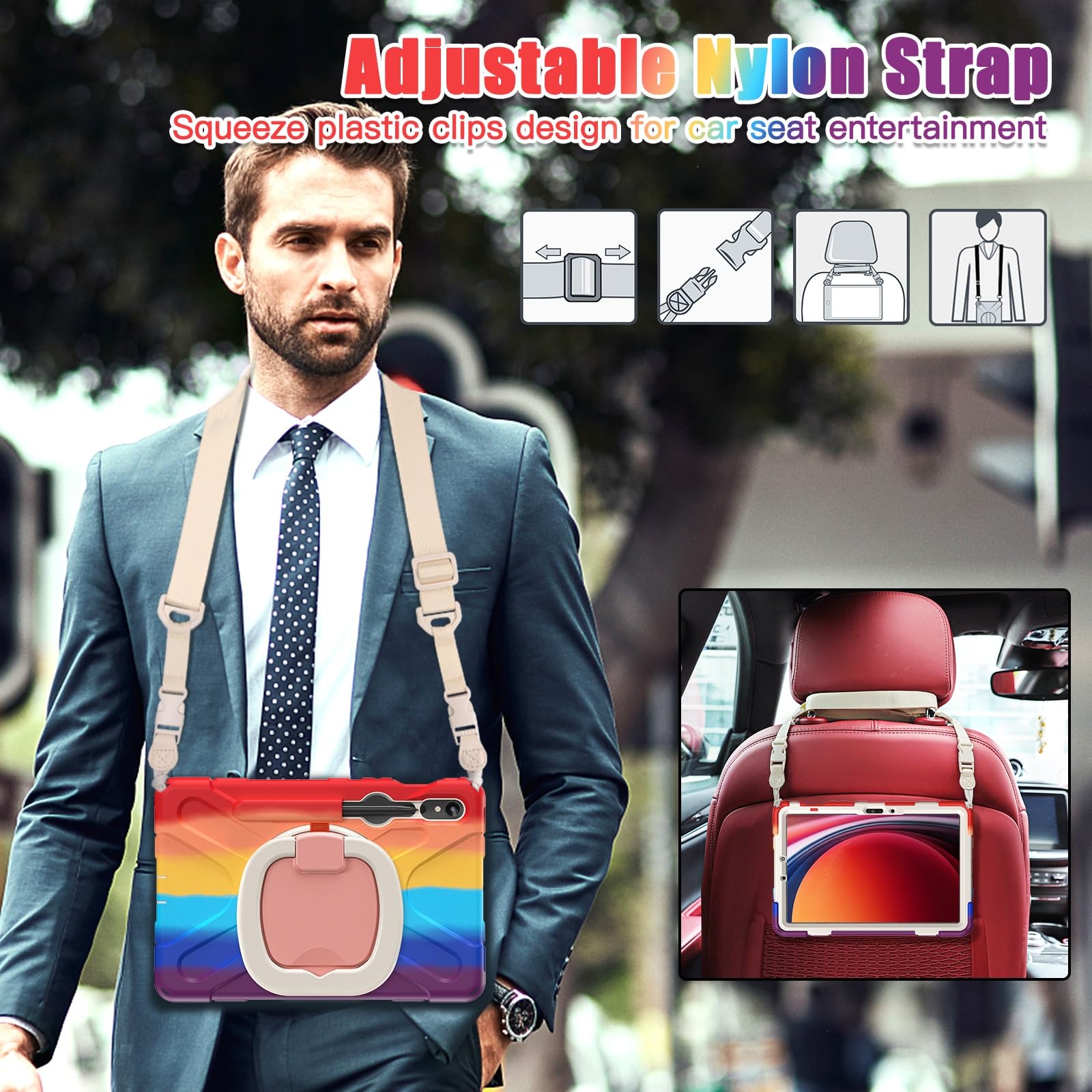 Etui na tablet Samsung Galaxy Tab S10 FE 10,9" (model SM-X520/X526B) 2025, wytrzymała obudowa, odporna wstrząsy, z obrotową podstawką 360°, paskiem rękę/ramię(Navy Green)
