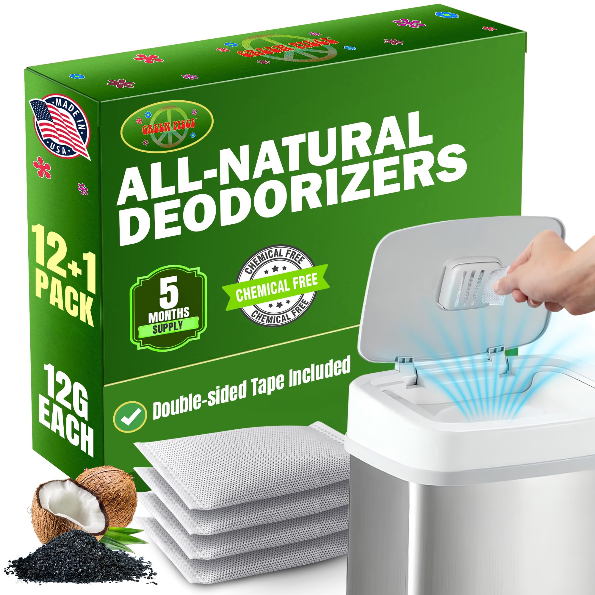 Green Piece Baby Diaper Pail Deodorizer - Activated Charcoal - 12 + 1
