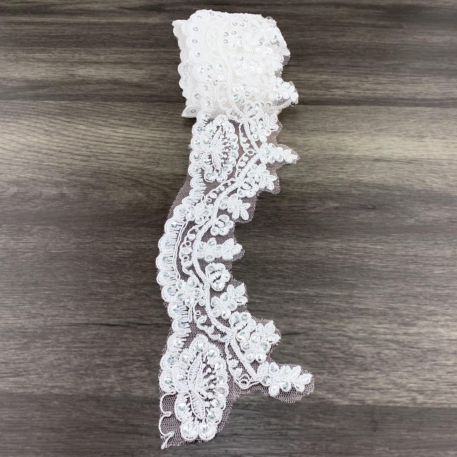 9,1 m Spitzenband mit Pailletten, 7,1 cm breit, Vintage-Blumen-Band, Spitzenband zum Nähen, Hochzeit, Brautkleid, Mieder, Heimdekoration, Basteln, DIY (White-Off -2)