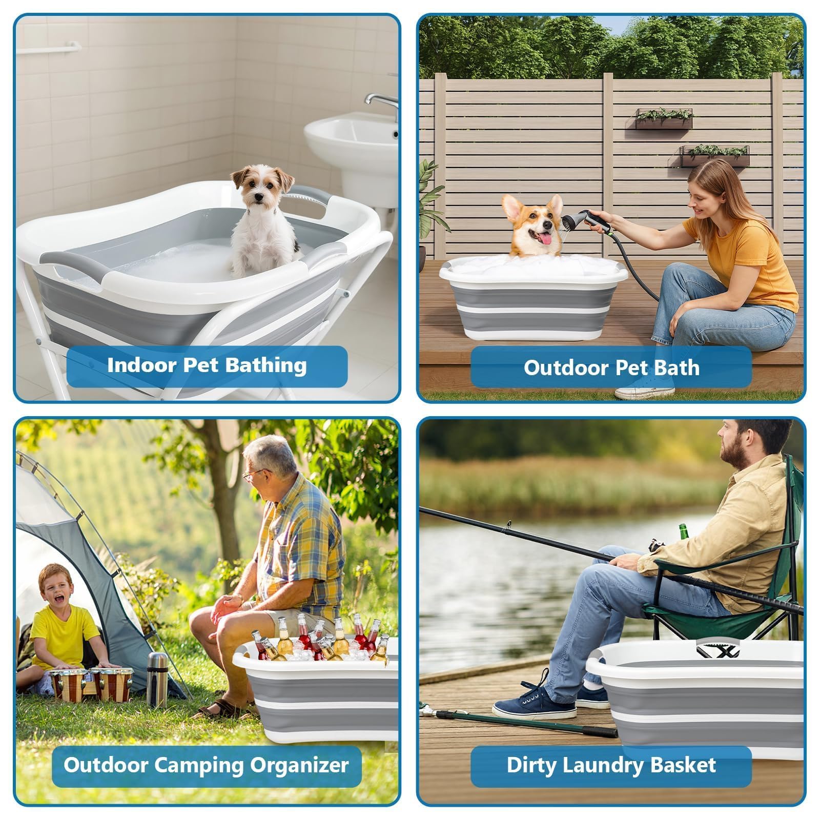 Bañera elevada 2 en 1 para perros, estación de lavado para mascotas pequeñas y medianas | Bañera plegable y portátil para mascotas, para perros, gatos, aseo, ducha, con drenaje integrado y guante de cepillo de baño