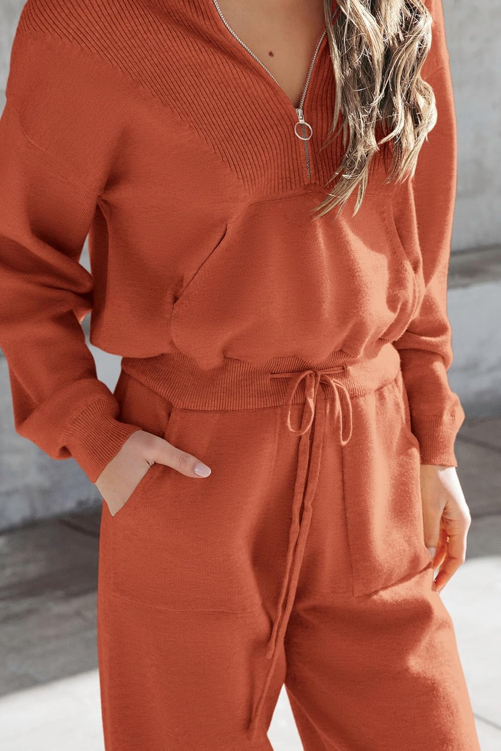 PRETTYGARDEN Women's 2 Piece Sweater Set Pullover Zip Up Sweatshirt Jogger Sweatpants Tracksuit Casual Outfit - Image 6