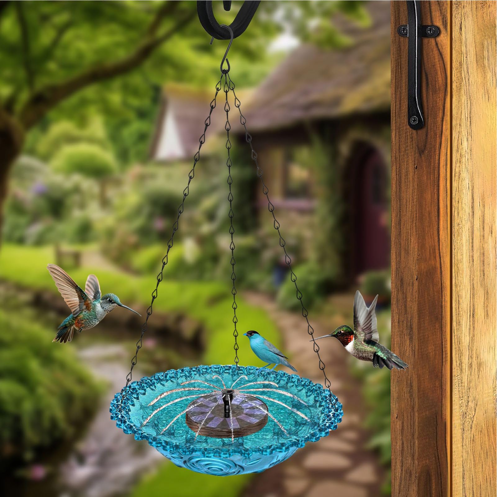 Fuente de baño para pájaros, cuenco de agua para colibrí
