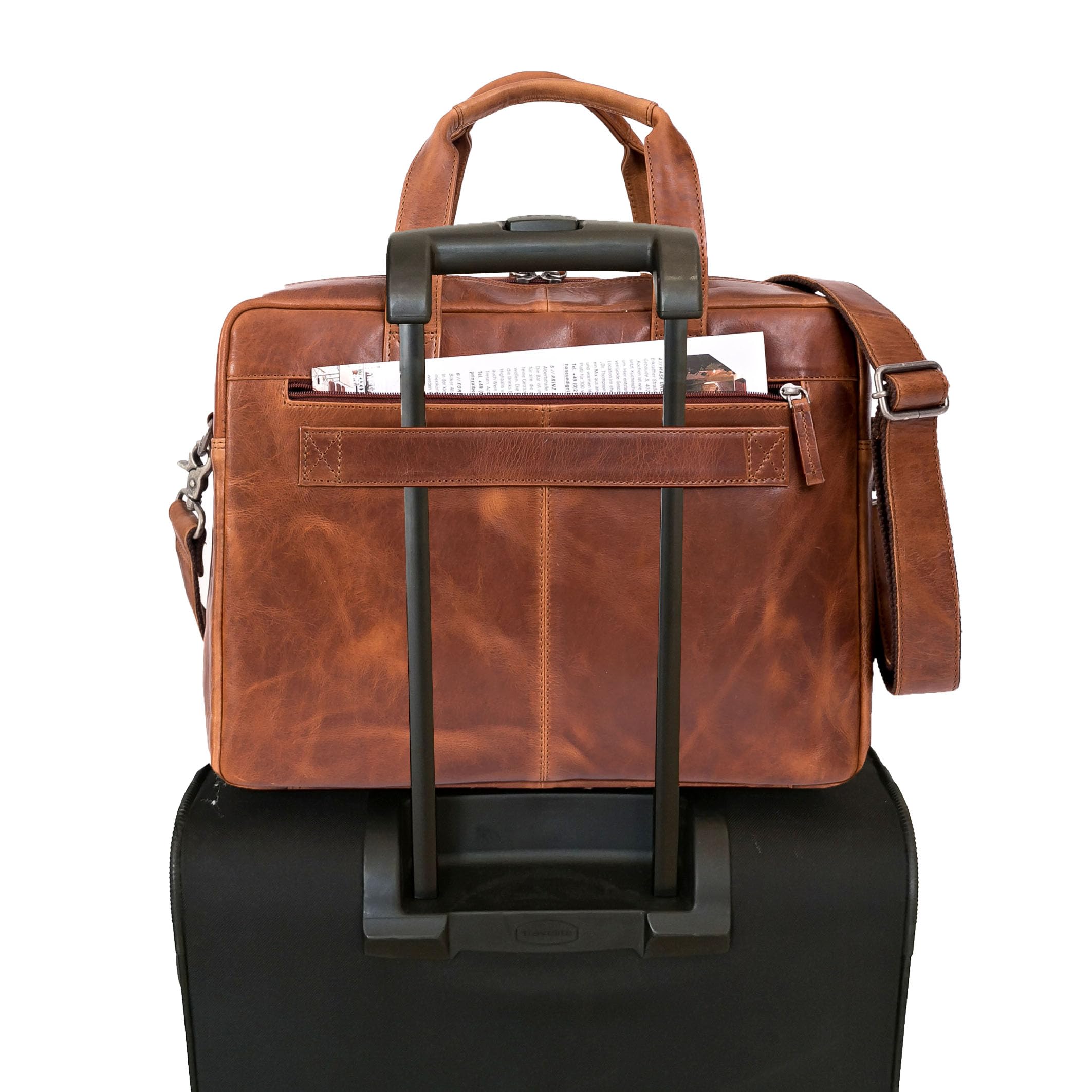 ALMADIH Leder Businesstasche Laptoptasche 15 Zoll Aktentasche Bruno tolle Aufteilung Leder Business Tasche Herren Damen Umhängetasche Unitasche Arbeitstasche Schultertasche Dokumententasche braun