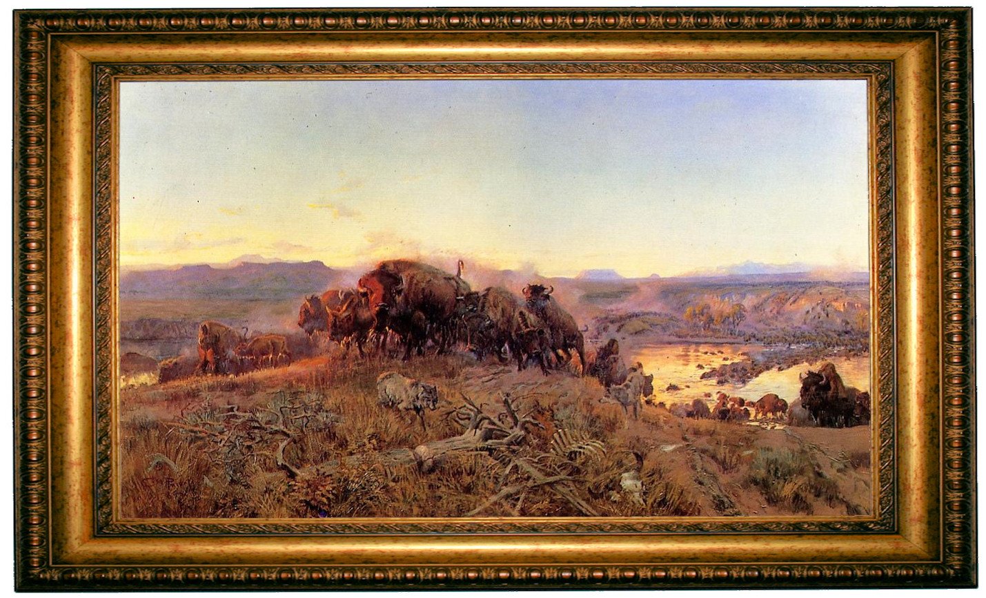 HistoricArtGallery CM Russell When The Land Belonged to God 1914 - Gold Framed Canvas Print Reproduction 38.25 x 25.25