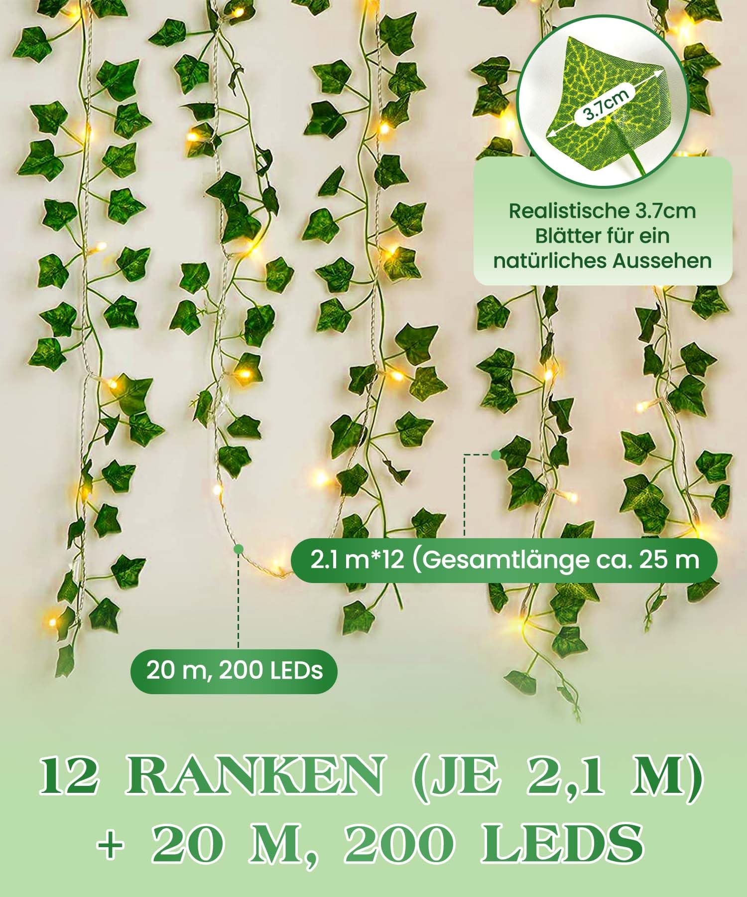 Ghirlanda di eucalipto artificiale, 1,8/2 m, pianta rampicante, realistica, naturale, decorazione per tavolo da giardino