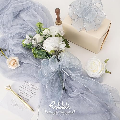 Miniatura 6 de Ribbli Cinta de organza blanca antigua con alambre, cinta transparente con borde de algodón, 2-12 pulgadas x 20 yardas, cinta para árbol de Navidad