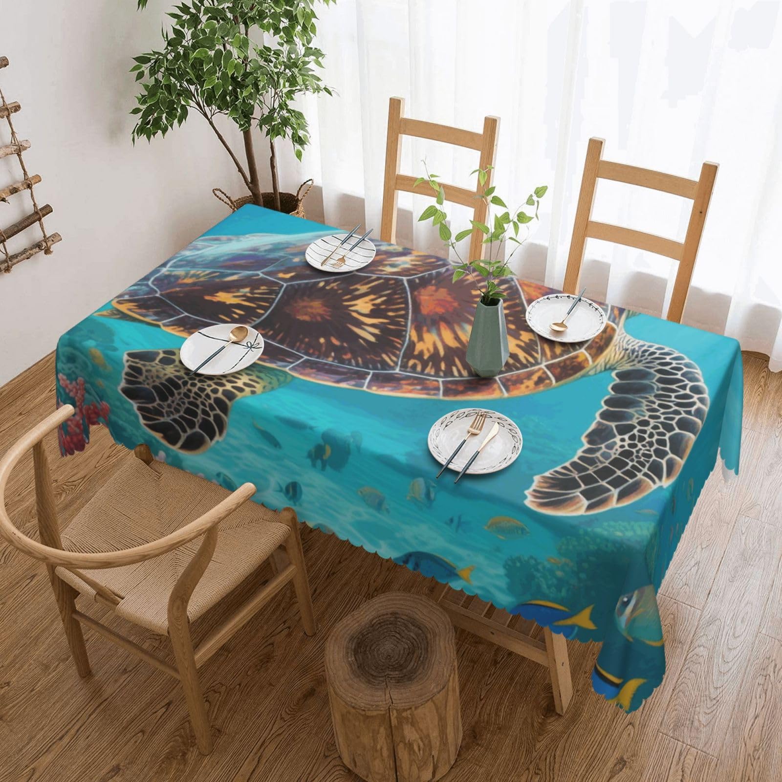 FekiLoot Rectangle Tablecloth 54 X 72 Inch, Classic Stain ‎Resistant Table Cloth Reusable Washable Table Cover Sea Turtle Tabletop Decor for Kitchen Dining Party Indoor Outdoor Use