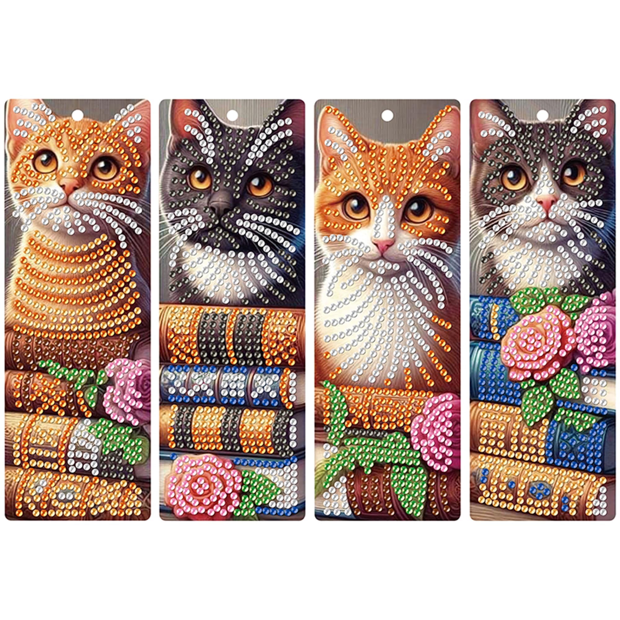 4pcs Cat Diamond Art Bookmarks,Diamond Painting Bookmark Kits for Adult,DIY Gem Art Small Crafts with Rhinestone Tassel,Paint by Diamonds for Graduation Birthday Reader Gifts (Cat)