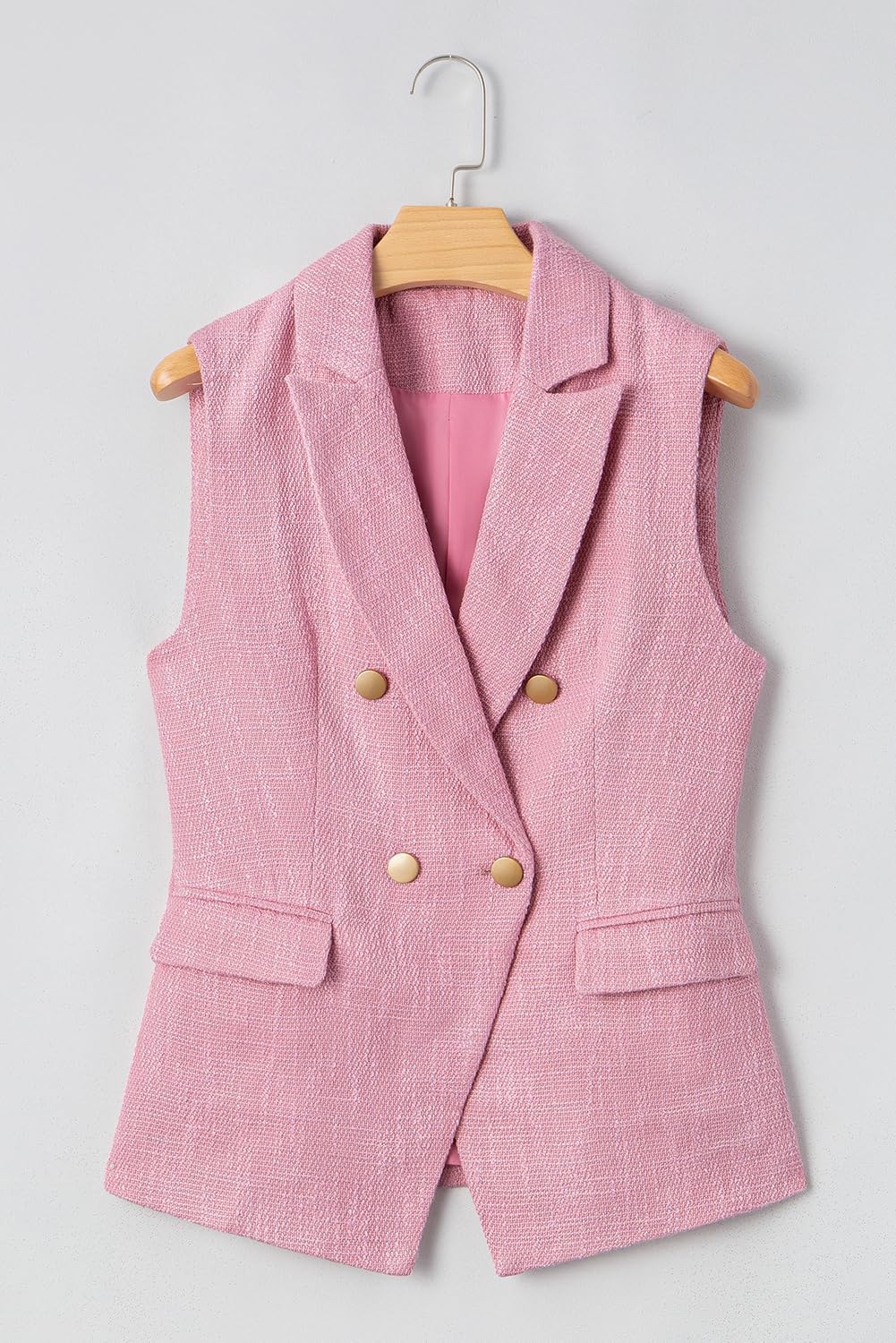 Happy Sailed Women’s Vest Tops Fall Winter Sleeveless Tweed Blazer Jackets Double Breasted Work Suit with Pockets - Image 8