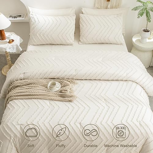 Miniatura 8 de Andency Juego de edredón beige tamaño Queen, cama en una bolsa, tamaño Queen, juego de ropa de cama bohemio de 7 piezas con sábanas, juego de cama