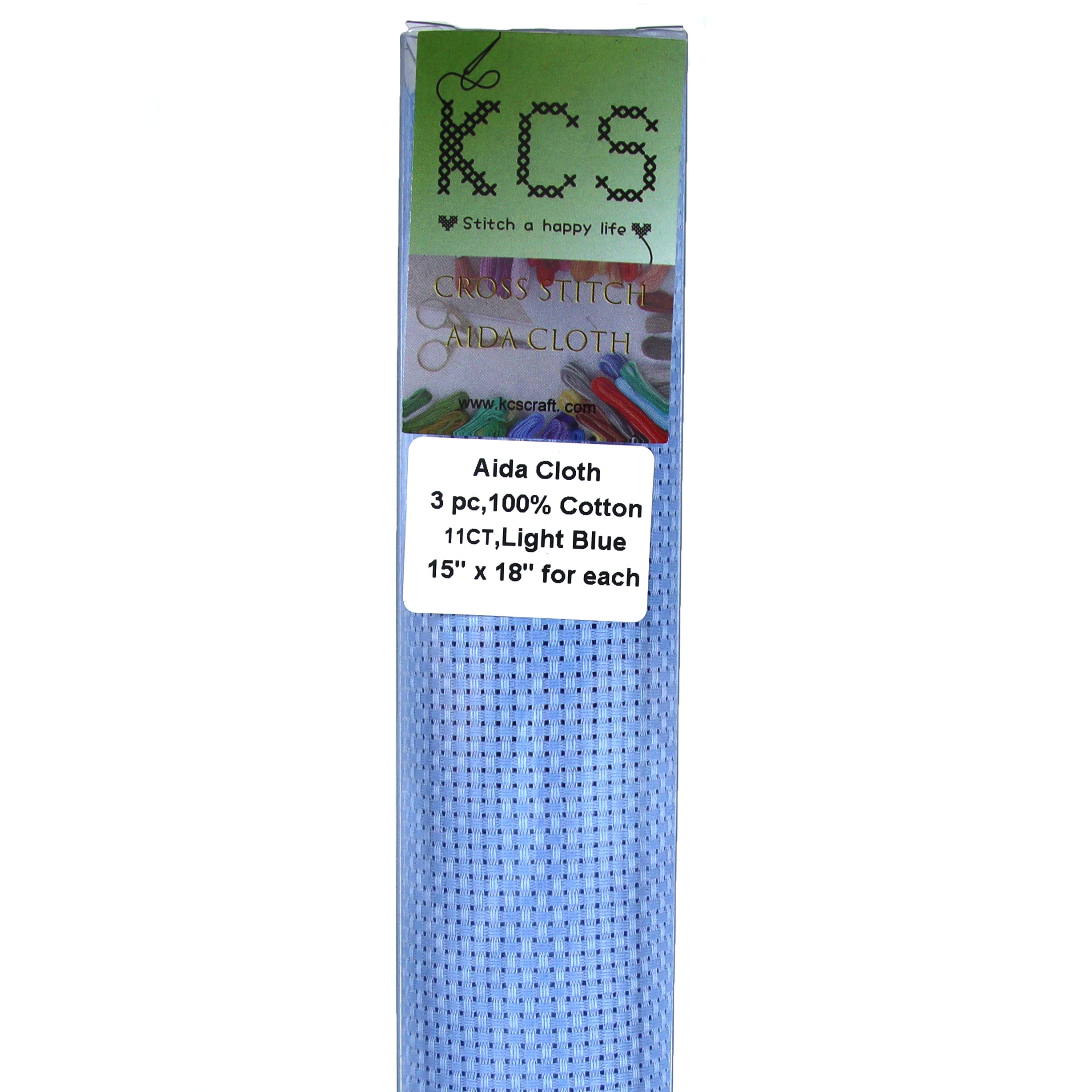 KCS 3 pc of 15" x 18" Counted Cross Stitch Cotton Aida Cloth Needlework Fabric,11CT,Light Blue