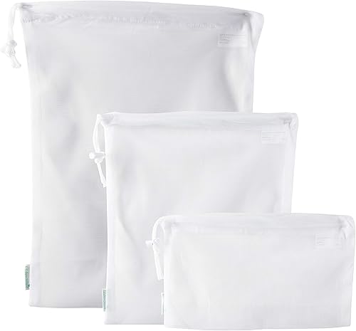 Kitchen Details Paquete de 3 bolsas reutilizables de malla de algodón para productos | Green Living | Cordón | Bolsas y organizadores de frutas y