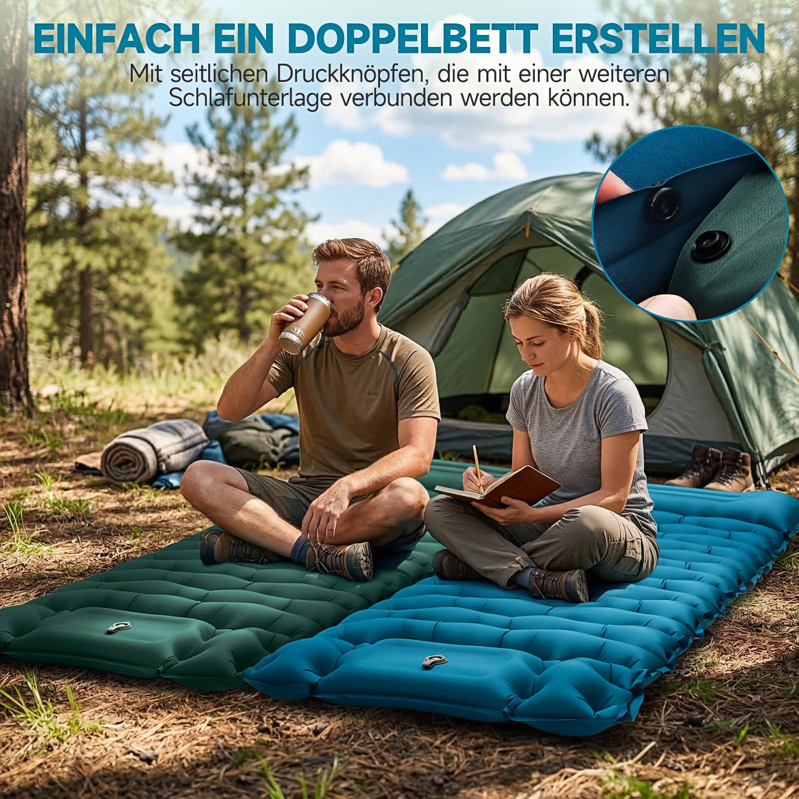 Isomatte Camping Luftmatratze 9,5cm verdickt, 200x69cm Ultraleicht Luftzellenmatte Aufblasbare Matratze Outdoor Wasserdicht Campingmatte Schlafmatte für Strand, Zelt, Wandern