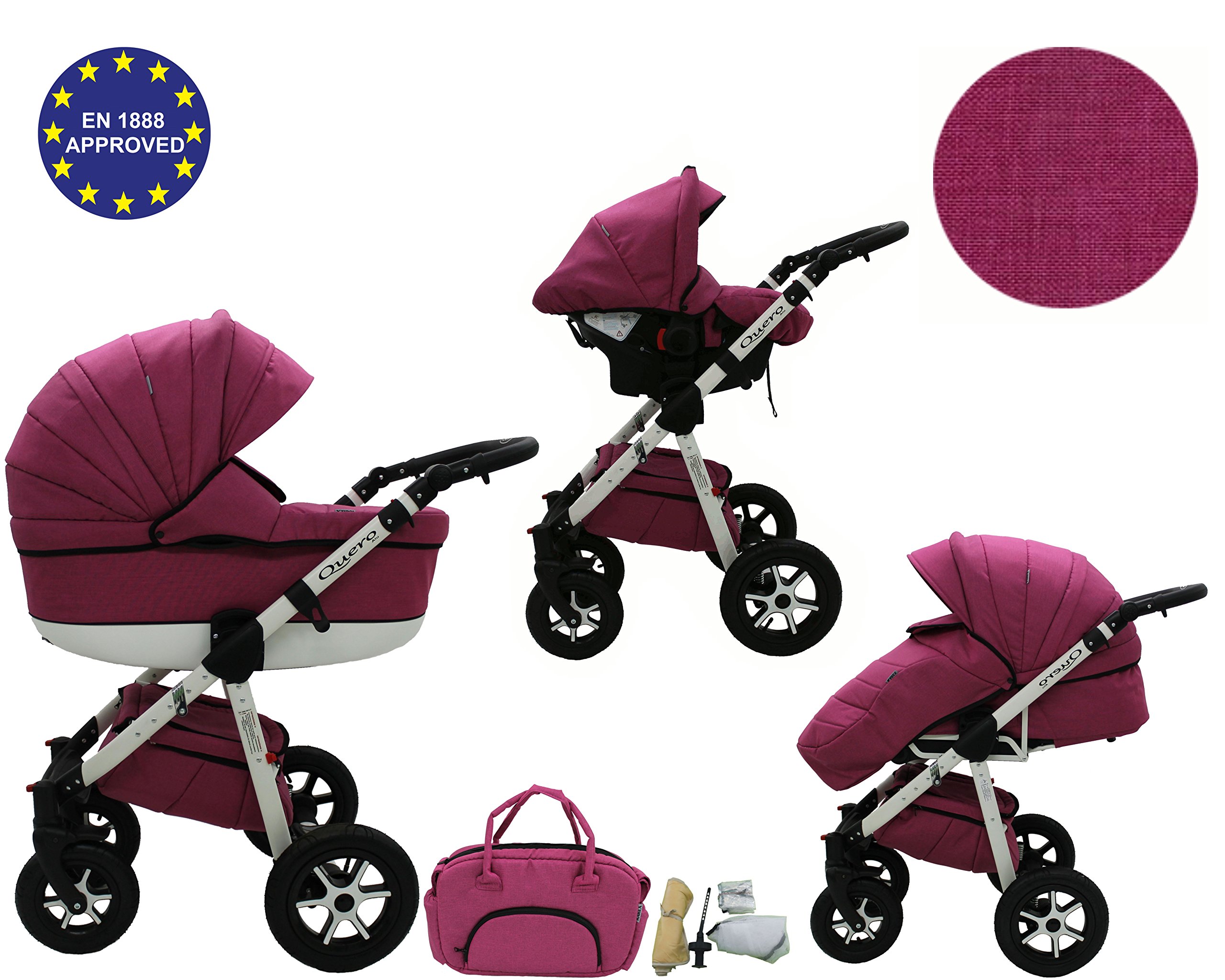 Quero, 3-in-1 Travel System with Baby Pram, Car Seat, Pushchair & Accessories. Linen Edition 2017 … (Linen Material No. 9)