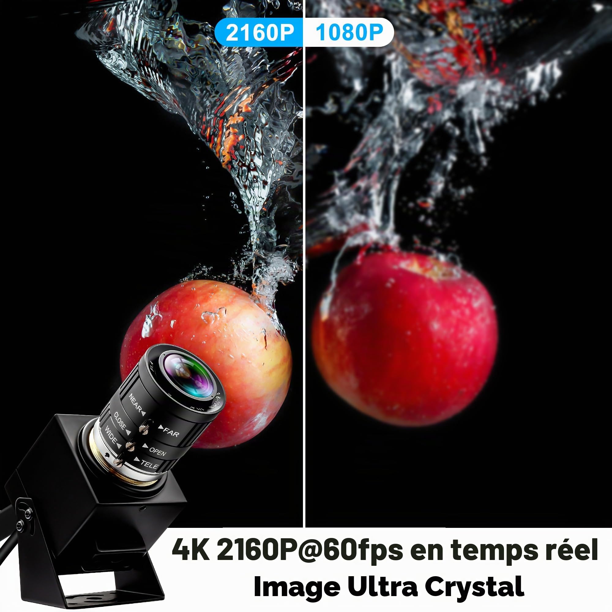 ELP Caméra USB 4K 60fps Haute Vitesse - Sortie Simultanée HDMI, Objectif Zoom Manuel 3,6-10 mm 3X pour PC, TV, Projecteur, Moniteur - Application Industrielle