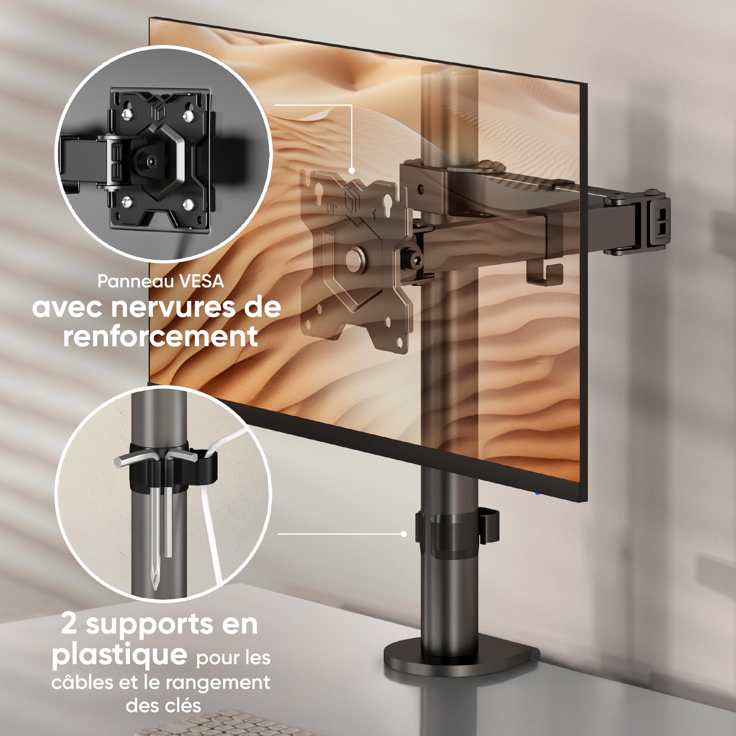 ONKRON Bras Moniteur de 13 à 34 Pouces - Support pour Moniteur de Bureau avec Poids jusqu'à 8 kg - Support écran PC de Bureau Max VESA 100 x 100 / Support écran PC Bureau inclinable D121E-B Noir
