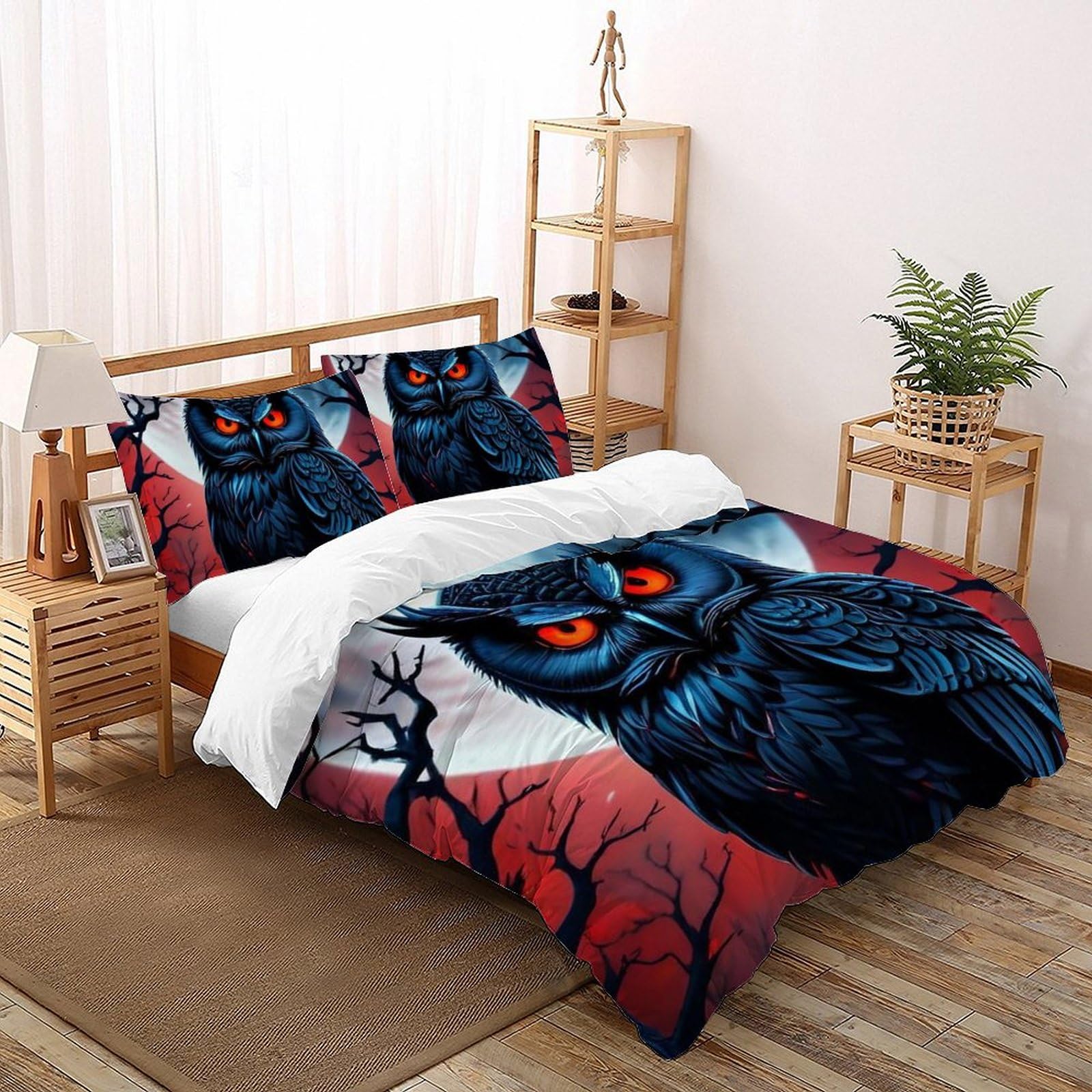 Housse de couette microfibre 220x240cm : fini le linge rêche avec cet imprimé hibou 3D