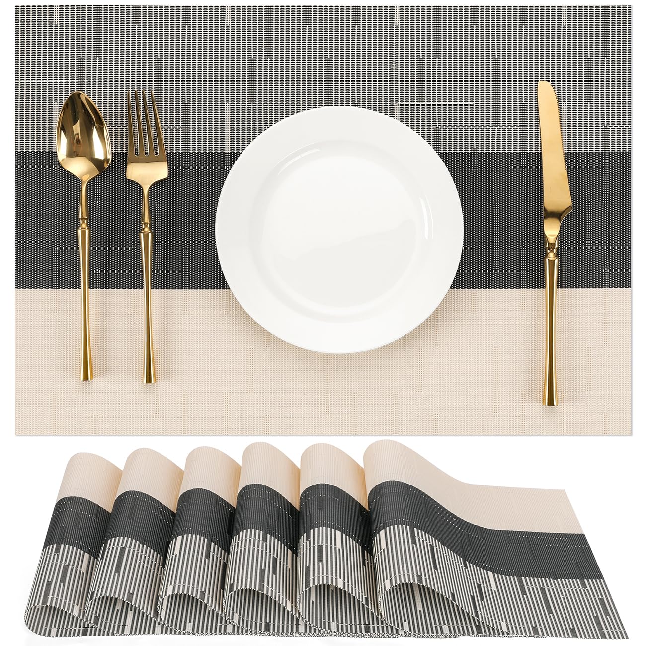 Chitomars Tischsets Abwaschbar 4er Set, Platzsets Abwaschbar PVC Hitzebeständig Tischset Outdoor Vinyl Gewebte Platzdeckchen für Häuser Restaurants Hotel Tischdekos