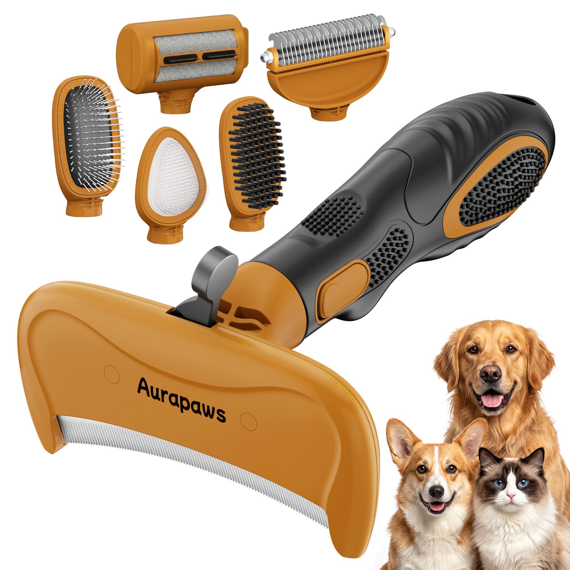 6-in-1 Hundepflegebürsten-Set, professionelle Enthaarungsbürste mit Zupfbürste, Borstenbürste, Haarentferner, Unterwollrechen für Hunde, Katzen und alle Fellarten, tägliche Fellpflege
