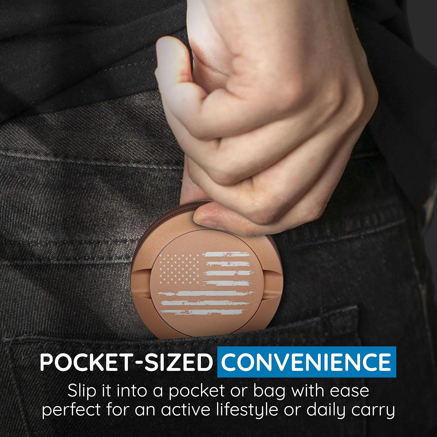 Premium Nicotine Pouch Container | Zyn Metal Can | Moisture & Odor Proof Snus Can | Zyn Accessories | Laser Engraved American Flag Design (Copper)