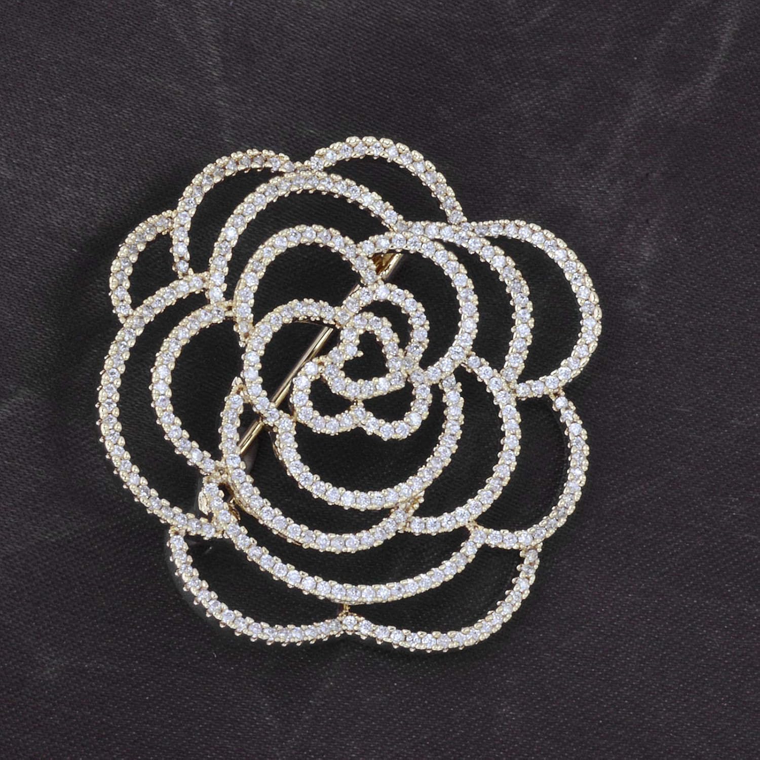 Cubic Zirconia Love Heart Rose Camellia Flower Brooch Pin Wedding Party Brooch Jewelry For Women - Image 3