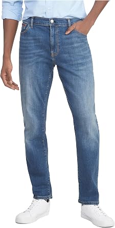 Tommy Hilfiger Mens Straight Fit Stretch Jeans, TH Dark Wash, 34W x 30L