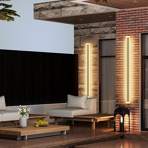 Vista 118 de Paquete de 2 luces para exteriores, moderna lámpara de pared para exteriores, tira larga, aplique de pared LED IP65, luz cálida antioxidante, 3000