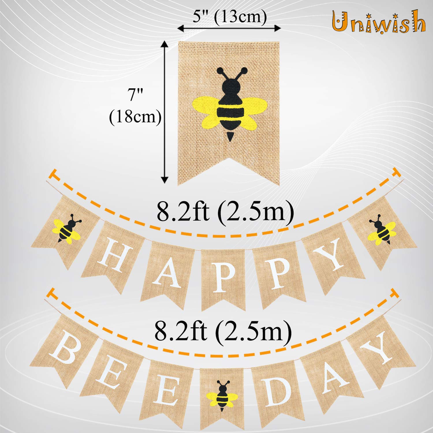 Uniwish Szczęśliwy dzień pszczół baner jutowy trzmiel tematyczny baby shower dekoracje na przyjęcie urodzinowe rustykalne prezenty dla chłopców dziewcząt