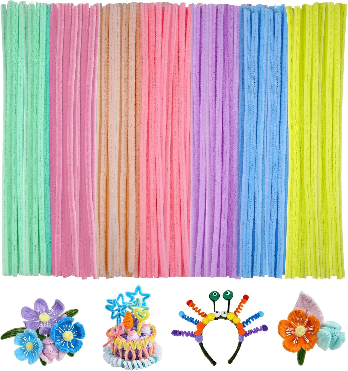 Flywind Pipe Cleaners for Craft || Crafting Pipe Cleaners || Fuzzy Sticks Craft Supplies || Chenille Stems for DIY, Arts & Crafts for Creative Handmade DIY Decorations (100PCS(7 Macaron Colors))-picture-17