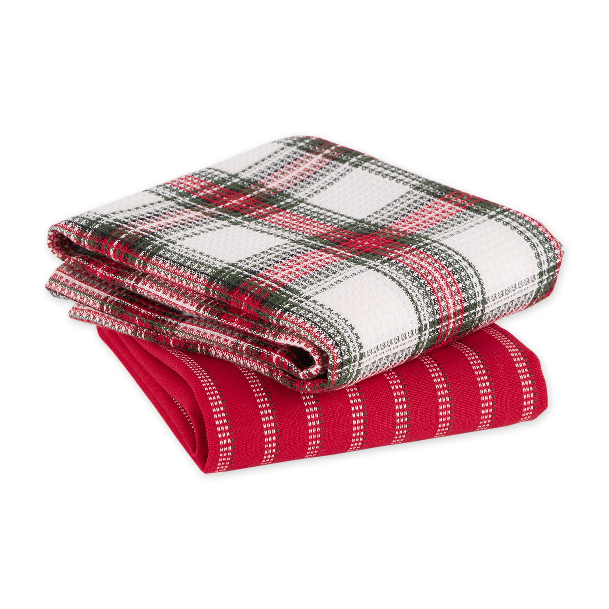 DII Vintage Weihnachten Geschirrtücher Dekoratives Urlaub Küche Geschirrtuch-Set, 45,7 x 71,1 cm, Urlaub Plaid & Rot/Weiß Streifen, 2 Stück