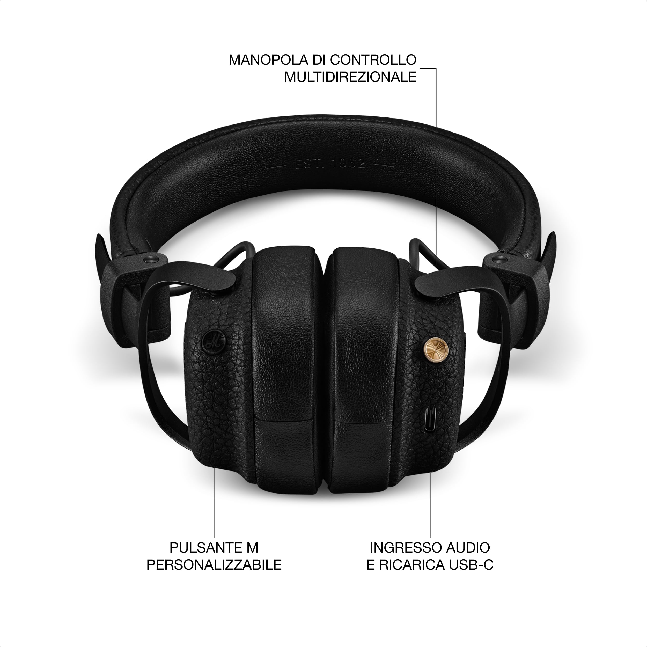 Marshall Cuffie sovraurali wireless Milton ANC con cancellazione attiva del rumore adattiva e fino a 80 ore di riproduzione, Nero