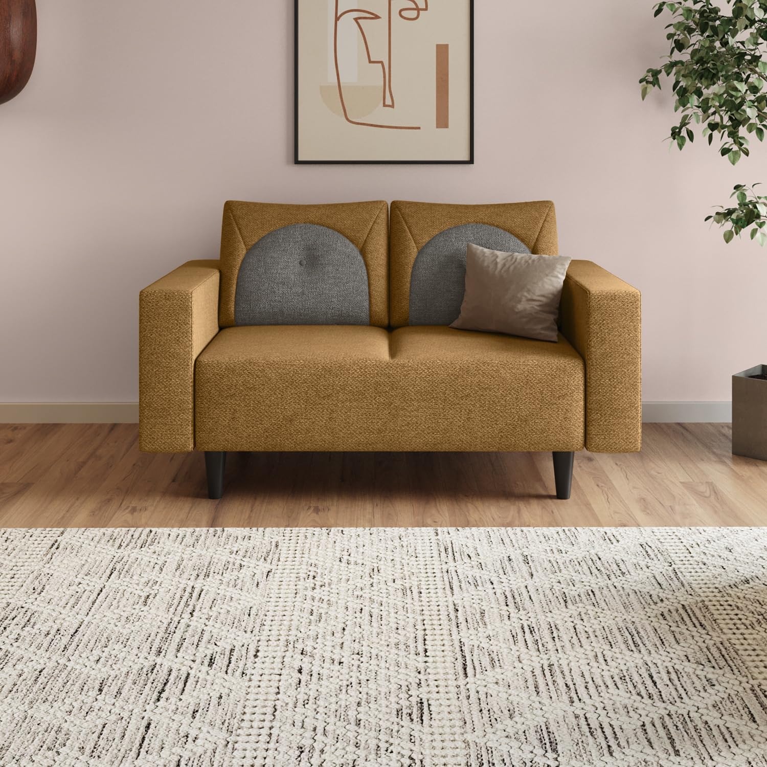 Interio by Godrej Sofa Cresco 2-Seater Fabric Sofa for Living Room, 3-Years Warranty, Solid Wood (Camel and Taupe)