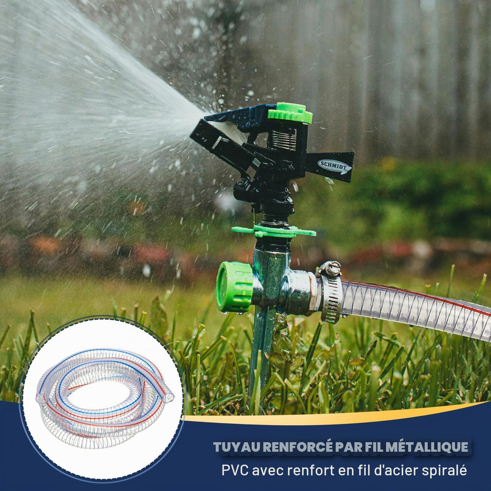 PATIKIL Tuyau Renforcé À Fil 7/8" / 22mm ID 3 Mètres, Tuyau D'Aspiration En PVC Vinyle Haute Pression Résistant Aux Produits Chimiques Avec Spirale Pour Eau Carburant, Transparent