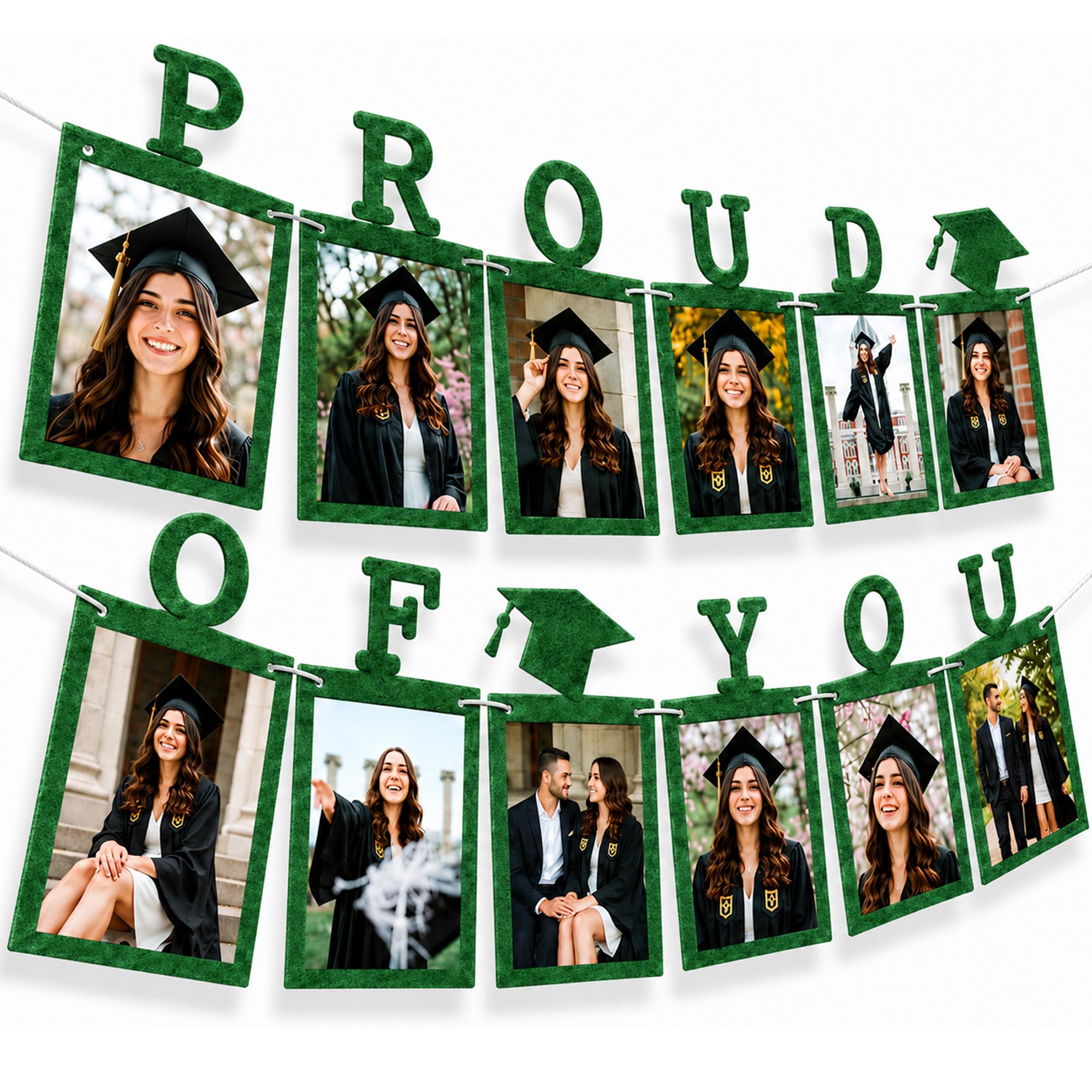 KatchOn Felt Graduation Photo Banner 2026 10 Feet 5x7, Graduation Decorations 2026 Green, Proud of You Banner, Graduation Picture Banner, Graduation Banner 2026