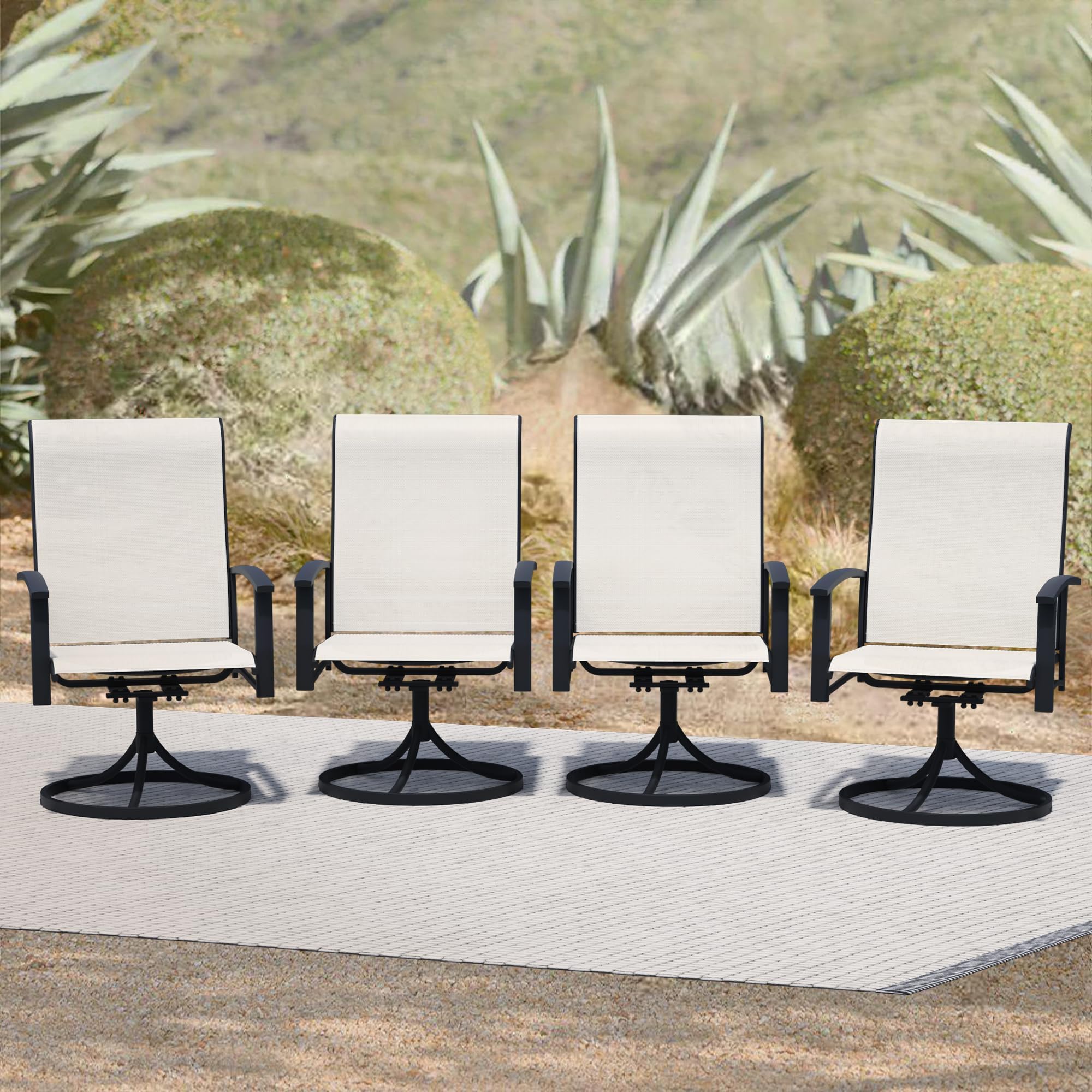 Puntogen Outdoor Swivel Dining Chair Set of 4, All Weather Patio Dining Chair with Textilene High Back and Metal Frame for Backyard, Lawn Garde and