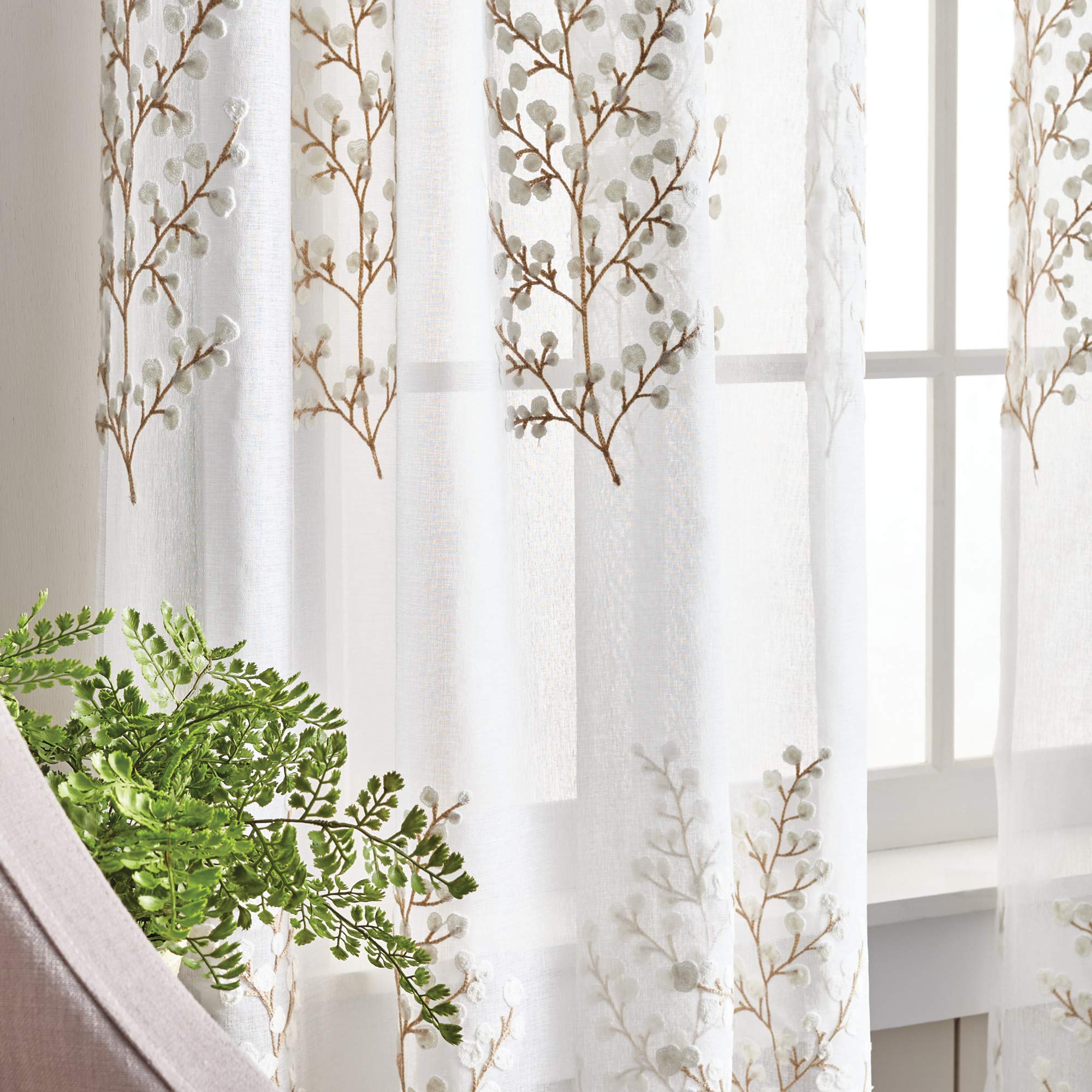 Martha Stewart Paire de Rideaux Transparents brodés Georgia - 241,3 cm - Ivoire
