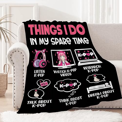 Miniatura 4 de Kpop Manta K Pop Regalos para los amantes del K-Pop de peluche Kpop Decor Things I Do in My Spare Time Manta de forro polar suave ligera para cama,