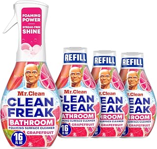 Mr. Clean Clean Freak Bathroom Foaming Cleaner Grapefruit Scent - 1 Starter Kit + 3 Refills for Streak-Free Shine