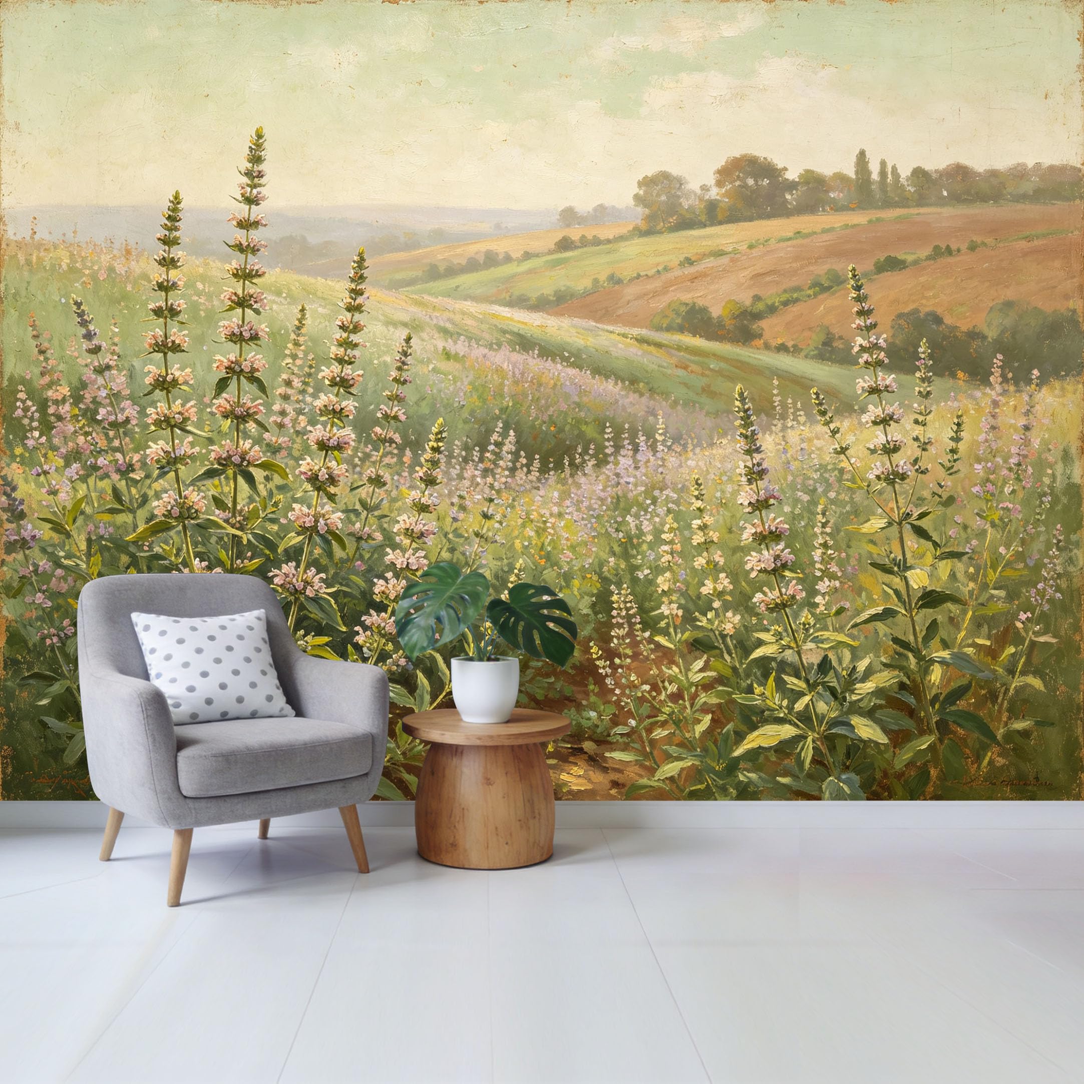 Qzlithotic Yq2605250992 Custom Size Wall Mural Impressionist Wildflower Meadow Landscape Oil Painting Style Farmhouse Botanical Scenic View Selfadhesive Wall Fabric Removable Wallpaper For Home Office Decor