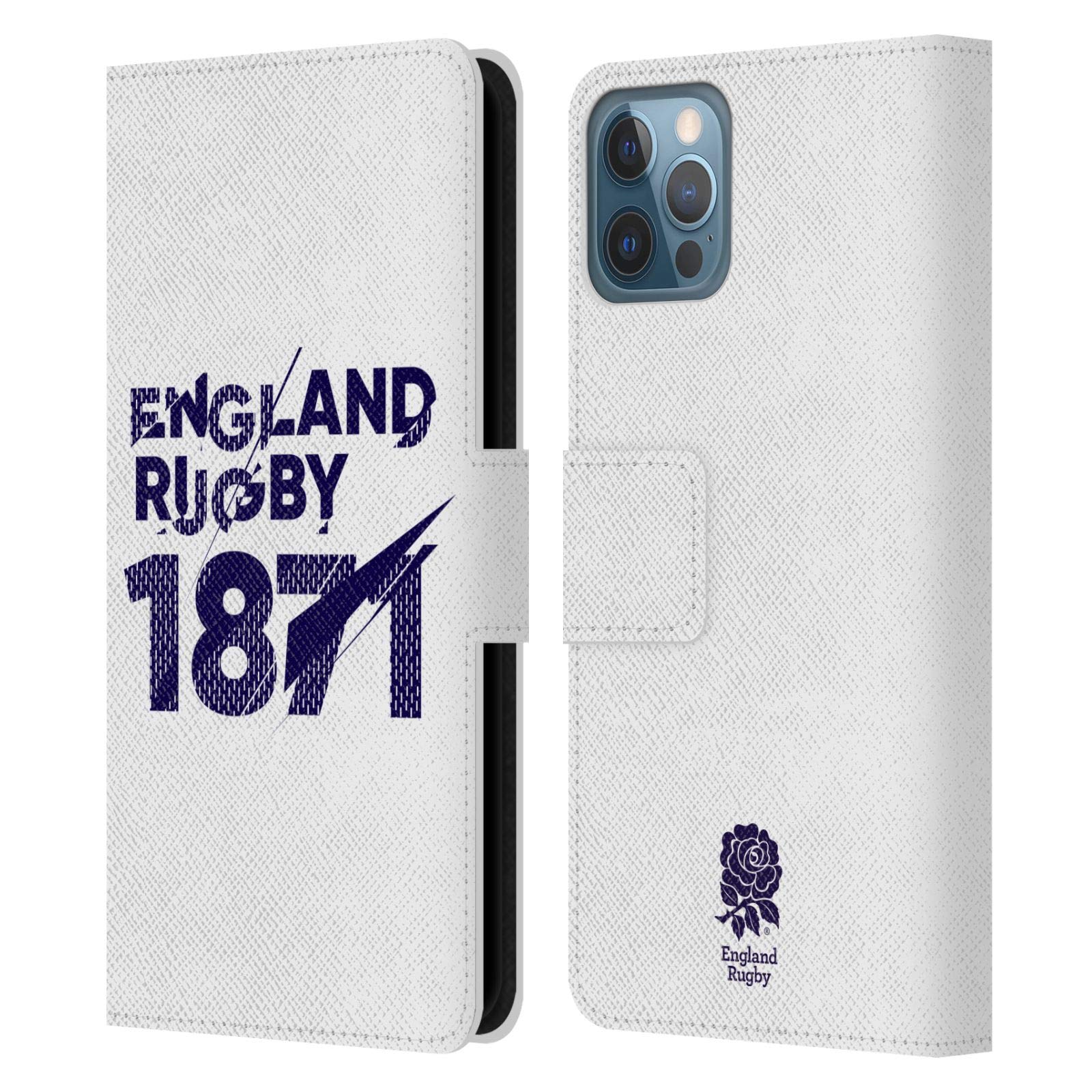 Carcasa de cuero tipo libro England Rugby Union 1871 para iPhone 12 Pro 7