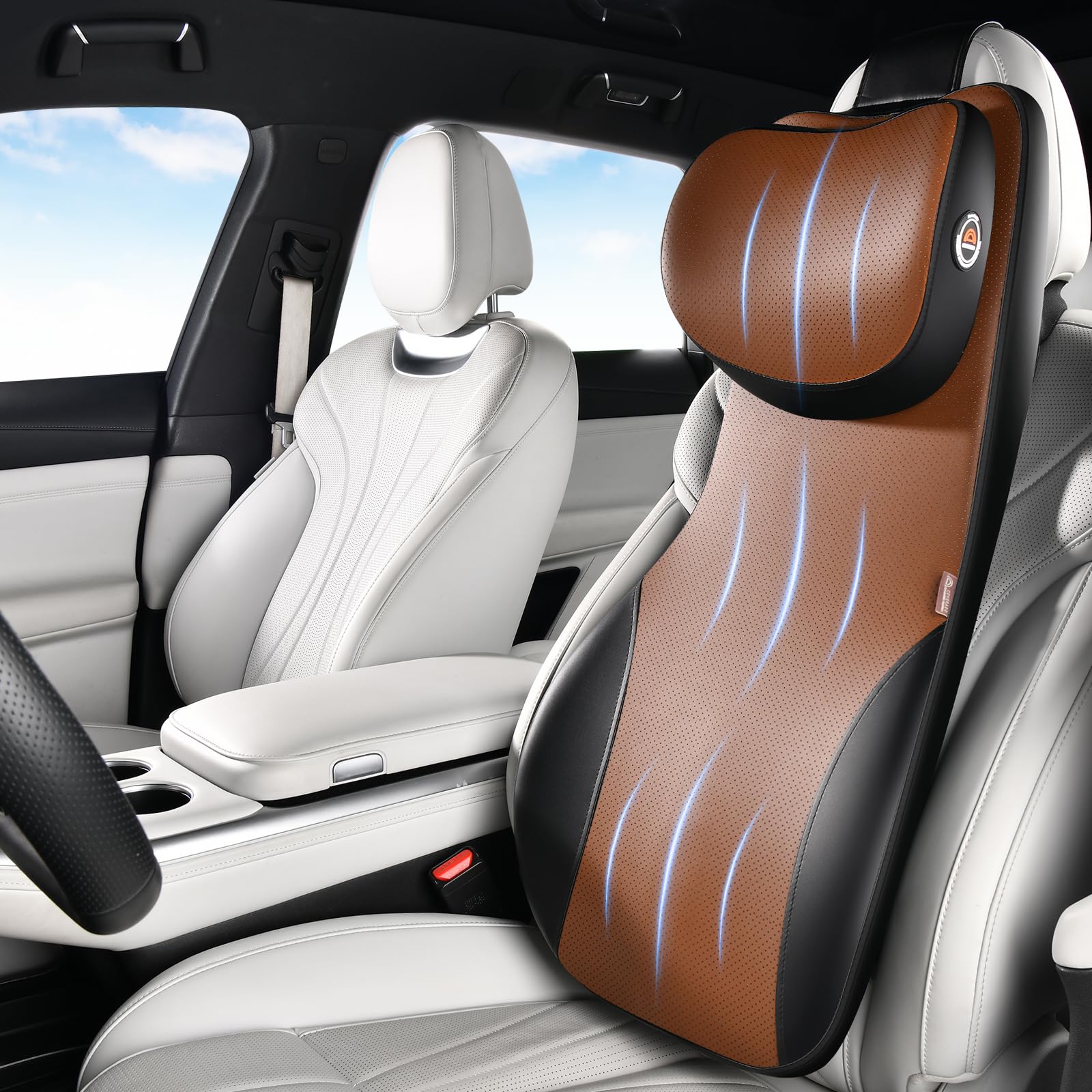 Coverado Neck and Lumbar Support for Car, Ergonomic Memory Foam&amp; Breathable Leather Car Back Support, Adjustable-Height Velcro Design Car Neck Pillow, Car Cushion Neck Back Pain Relief, Black&amp;Brown