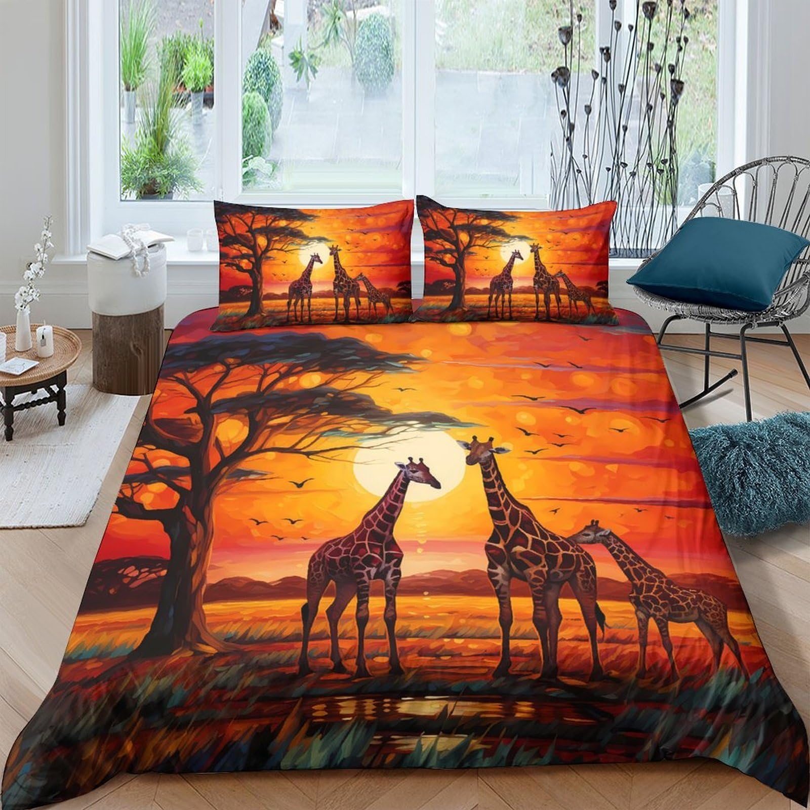 Ctjqhvkz Style-6 3D Printed African Sunset Giraffe Fitted Sheet Microfiber Soft Bed Cover For Bedroom Guestroom Dorm Decor Single（135X200cm）