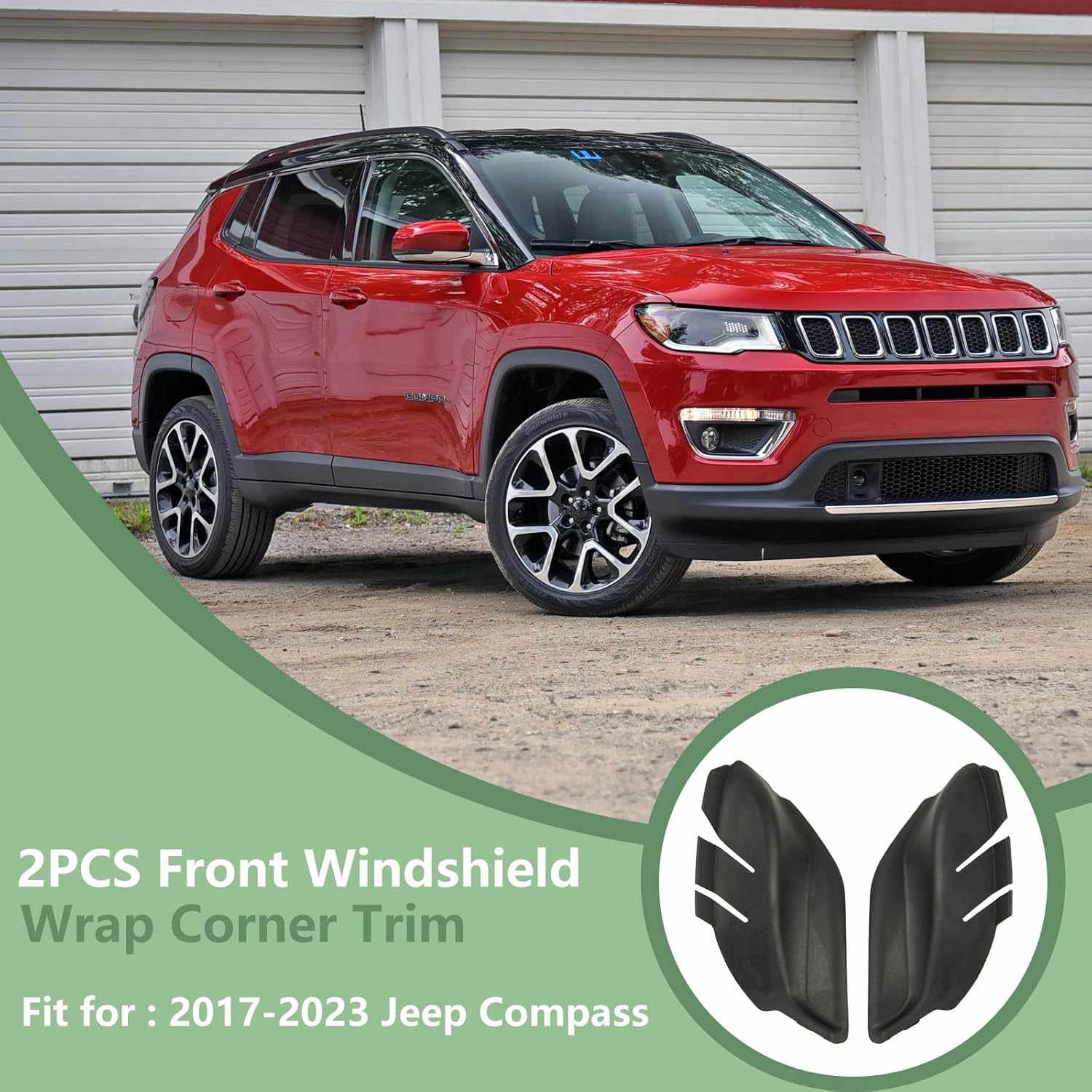 Front Windshield Wrap Corner Trim & Wiper Cowl Panel for Left & Right Side - Compatible with 2017-2023 Jeep Compass - Replaces# 7AA47RXFAA, 7AA46RXFAA, 5UT13RXFAB, 5UT12RXFAB- Engine Hood Hinge Cover