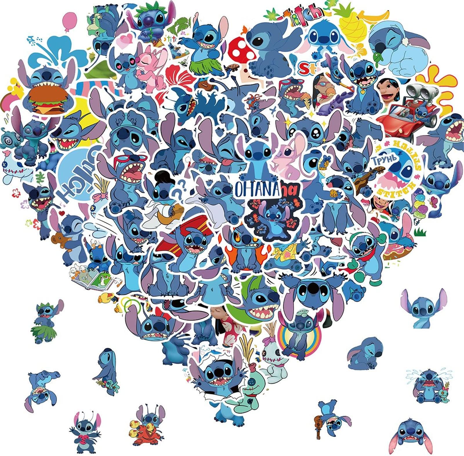 FXBUY 100Pcs Lilo & Stitch Kids Stickers Pack - Cartoon Theme Cute Characters - Stitch Stickers - Adults Waterproof Vinyl Toys