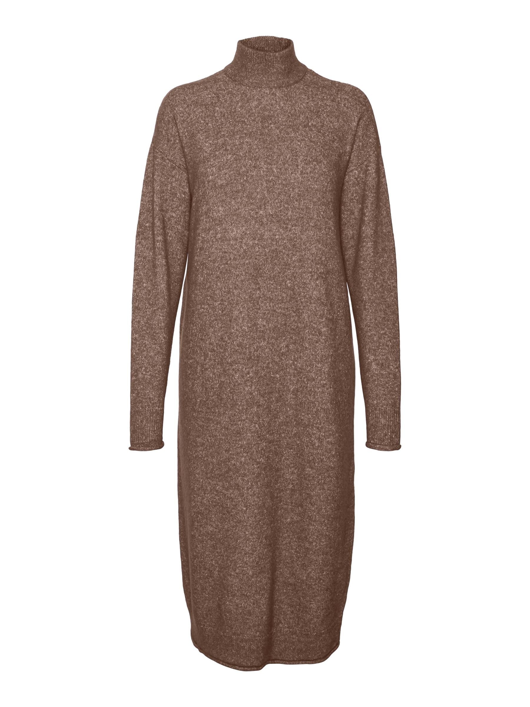 Bestseller A/S VMKADEN LS Highneck Calf Dress GA BF, Brown Lentil/Detail: Melange, S