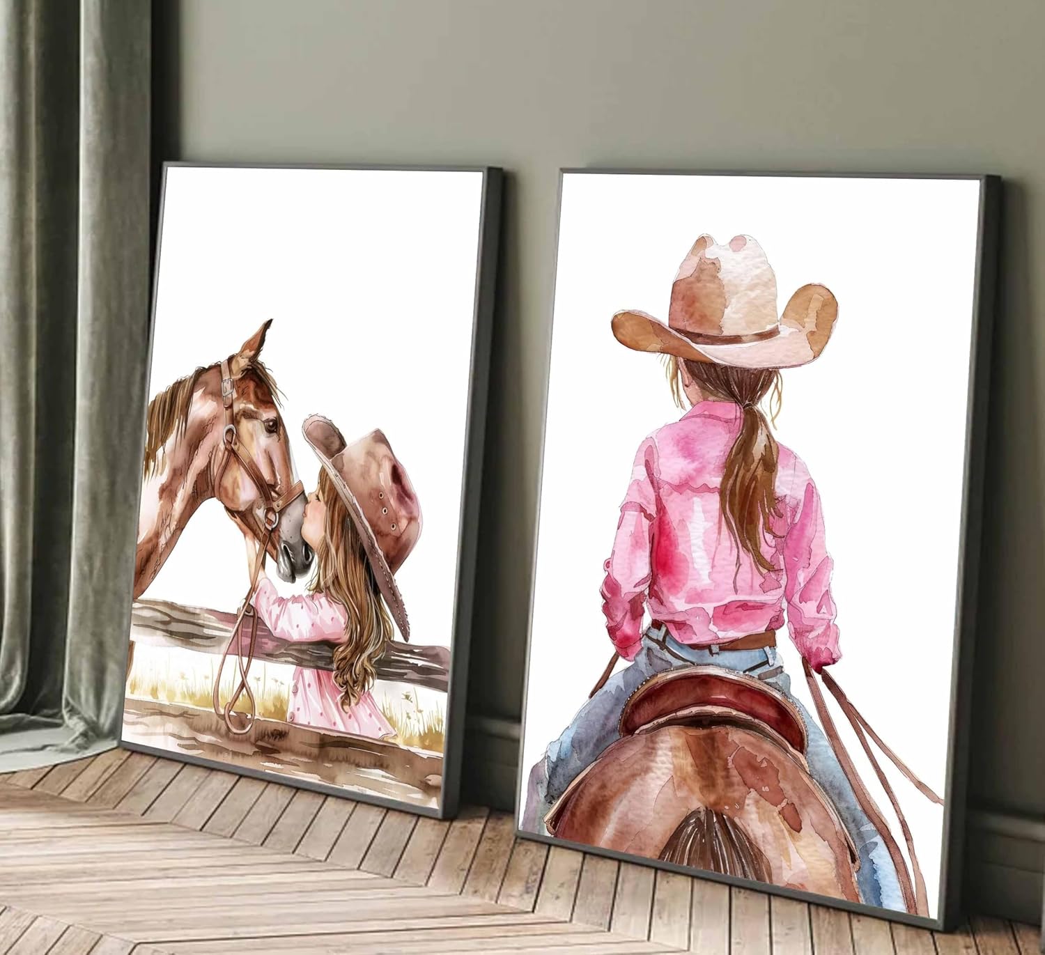 2Pcs Nursery Western Cowgirl Canvas Wall Art Cowgirl and Horse Friendship Nursery Aesthetic Pictures Wall Decor Stylish Southern Girl Poster Print Artwork For baby girl bedroom nursery room Unframed - Image 3