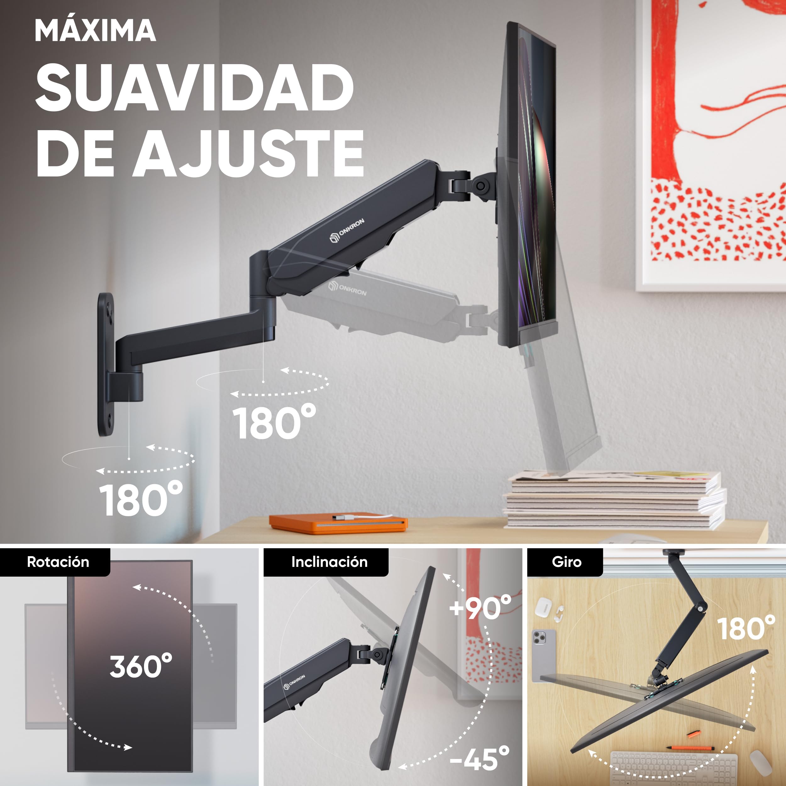 ONKRON Soporte TV Pared 13-34 Pulgadas, hasta 8 kg, Brazo TV VESA 75x75-100x100 mm, Colgador Television Pared Inclinable y Giratorio, Soporte Pantalla Articulado, Universal, Ajustable, Negro G150-B