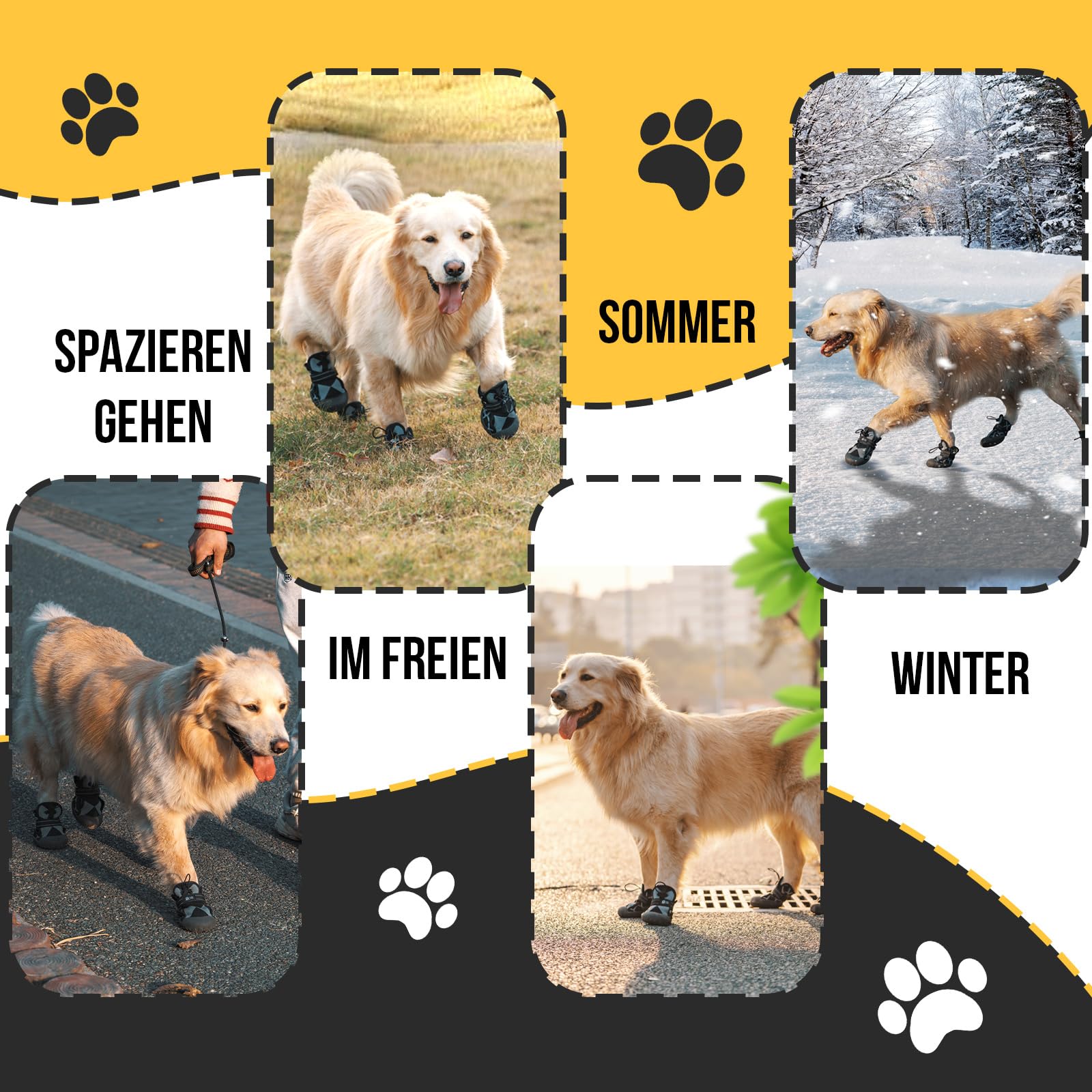 Arblina Hundeschuhe Outdoor, Hunde Schuhe Wasserdicht mit Verstellbarem Klettverschluss, Weicher Hundepfotenschutz für Kleine/Mittlere/Große Hunde, Atmungsaktive HundeSchuhe für Verletzte Pfoten